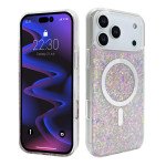 Wholesale Colorful Glitter Sparkle Design Clear Transparent Shockproof Magsafe Compatible Magnetic Ring Phone Case for Apple iPhone 17 Pro Max (Pink)