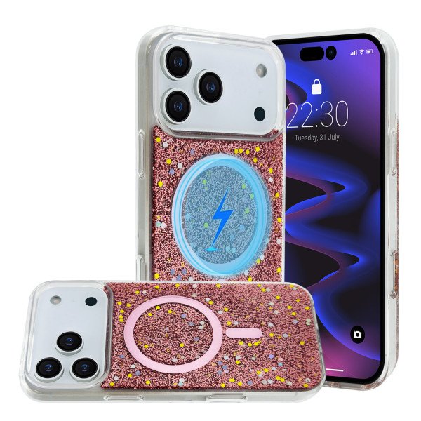 Wholesale Colorful Glitter Sparkle Design Clear Transparent Shockproof Magsafe Compatible Magnetic Ring Phone Case for Apple iPhone 17 Pro Max (Red)