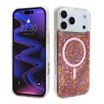 Wholesale Colorful Glitter Sparkle Design Clear Transparent Shockproof Magsafe Compatible Magnetic Ring Phone Case for Apple iPhone 17 Pro Max (Red)