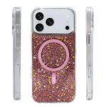 Wholesale Colorful Glitter Sparkle Design Clear Transparent Shockproof Magsafe Compatible Magnetic Ring Phone Case for Apple iPhone 17 Pro Max (Red)