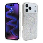 Wholesale Colorful Glitter Sparkle Design Clear Transparent Shockproof Magsafe Compatible Magnetic Ring Phone Case for Apple iPhone 17 Pro Max (Silver)
