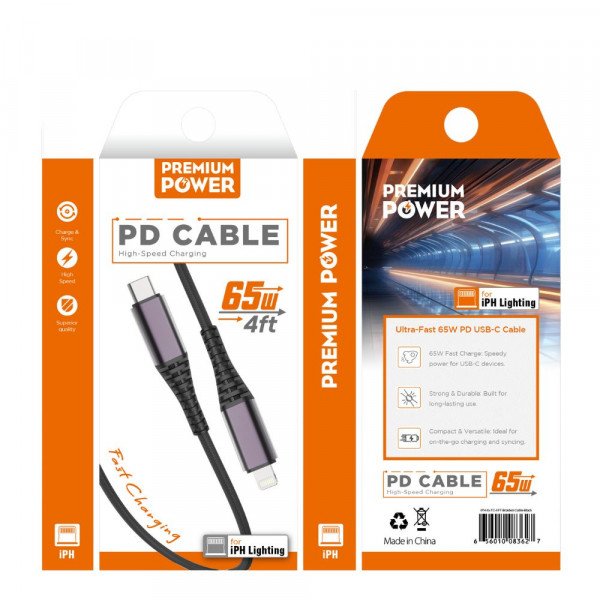 Wholesale 4FT 65W Fast High-Speed Data Transfer & Rapid Charging Strong Braided Lightning to Type-C Cable for Universal iPhone and iPad Devices (Black)
