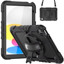 Heavy Duty 3-Layer Tablet Case with 360° Rotatable Kickstand, Hand and Shoulder Strap, Stylus Holder for Apple iPad 11 A16 (2025) / iPad 10.9 (2022) (Black) Heavy Duty 3-Layer Tablet Case with 360° Rotatable Kickstand, Hand and Shoulder Strap, Stylus Holder for Apple iPad 11 A16 (2025) / iPad 10.9 (2022) (Black)