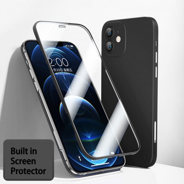 Wholesale Ultra Slim Tempered Glass Full Body Screen Protector Protection Phone Cover Case for Apple iPhone 12 6.1 (Black)