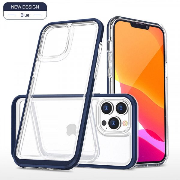 Wholesale Strong Crystal Clear Slim Hard Bumper Protective Case for Apple iPhone 13 [6.1] (Navy Blue)