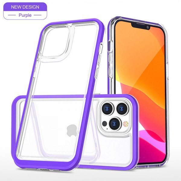 Wholesale Strong Crystal Clear Slim Hard Bumper Protective Case for Apple iPhone 13 [6.1] (Purple)