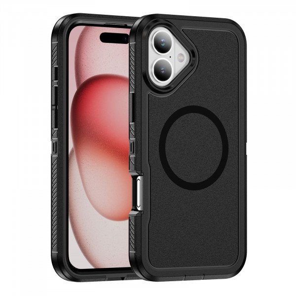 Wholesale Heavy Duty Rugged Guardian Defender Armor Protection Magsafe Case for Apple iPhone 16 Plus (Black)