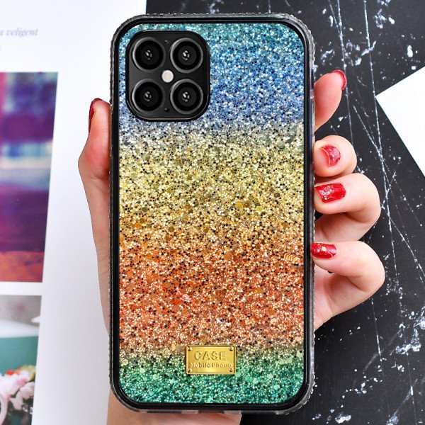 Wholesale Glitter Luxury Sparkle Rainbow Crystal Bling Diamond Case for Apple iPhone 12 / 12 Pro 6.1 (Blue Mix)