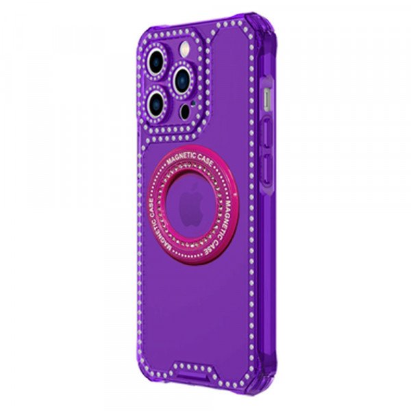 Wholesale Color Transparent Crystal Diamond MagSafe Case with MagSafe Feature and Camera Lens Protection for iPhone 14 Pro Max [6.7] (Purple)