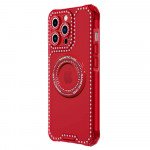 Wholesale Color Transparent Crystal Diamond MagSafe Case with MagSafe Feature and Camera Lens Protection for iPhone 14 Pro Max [6.7] (Red)