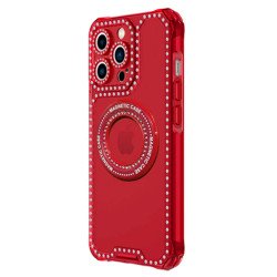 Color Transparent Crystal Diamond MagSafe Case with MagSafe Feature and Camera Lens Protection for iPhone 14 Pro Max [6.7] (Red)