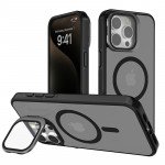 Wholesale Magnetic Magsafe Technology with Tempered Glass Lens Cover Kickstand Cover Case for Apple iPhone 15 Pro Max (Black)
