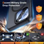 Wholesale Magnetic Magsafe Technology with Tempered Glass Lens Cover Kickstand Cover Case for Apple iPhone 15 Pro Max (Black)