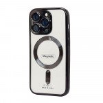 Transparent Electroplated Chrome Magnetic Magsafe Circle TPU Cover Case With Camera Lens Protection for iPhone 14 [6.1] (Black)
