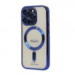 Transparent Electroplated Chrome Magnetic Magsafe Circle TPU Cover Case With Camera Lens Protection for Apple iPhone 11 [6.1] (Blue)