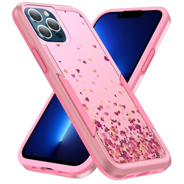 Wholesale Design Fashion Heavy Duty Strong Armor Hybrid Picture Printed Case Cover for Apple iPhone 13 [6.1] (Pink Heart)