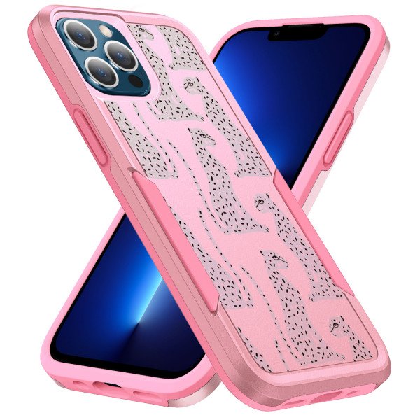 Wholesale Design Fashion Heavy Duty Strong Armor Hybrid Picture Printed Case Cover for Apple iPhone 13 [6.1] (Pink Leopard)