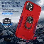 Wholesale Heavy Duty Strong Armor Ring Stand Grip Hybrid Trailblazer Case Cover for Apple iPhone 13 [6.1] (Red)