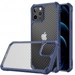 Wholesale Super Armor Translucent Carbon Fiber Design Hybrid Case for Apple iPhone 13 [6.1] (Navy Blue)