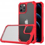Super Armor Translucent Carbon Fiber Design Hybrid Case for Apple iPhone 13 Pro Max (Red)