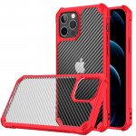 Wholesale Super Armor Translucent Carbon Fiber Design Hybrid Case for Apple iPhone 13 [6.1] (Red)