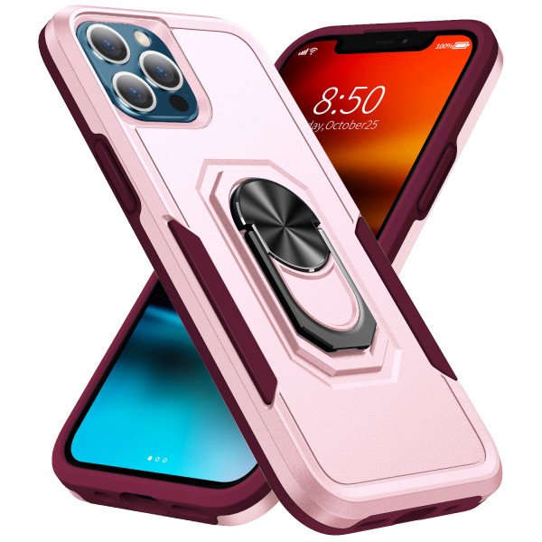 Wholesale Heavy Duty Strong Armor Ring Stand Grip Hybrid Trailblazer Case Cover for Apple iPhone 13 Pro Max (Hot Pink)