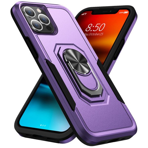 Wholesale Heavy Duty Strong Armor Ring Stand Grip Hybrid Trailblazer Case Cover for Apple iPhone 13 Pro (Purple)