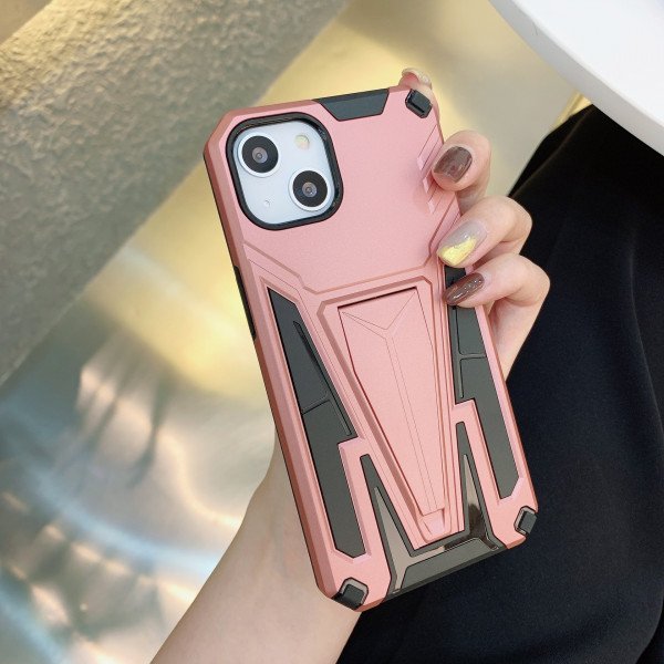 Wholesale Military Grade Armor Protection Shockproof Hard Kickstand Case for Apple iPhone 13 [6.1] (Rose Gold)