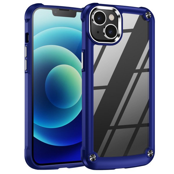 Wholesale Strong Clear Armor Plate Slim Edge Bumper Protective Case for iPhone 14 [6.1] / 16e (Navy Blue)