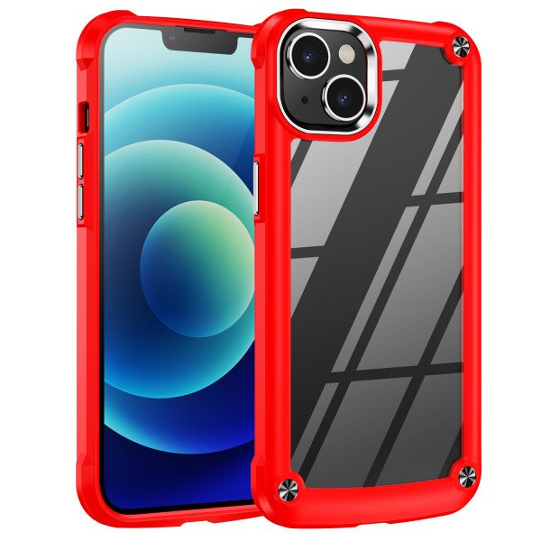 Wholesale Strong Clear Armor Plate Slim Edge Bumper Protective Case for iPhone 14 Plus [6.7] (Red)