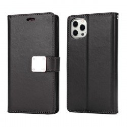 Multi Pockets Folio Flip Leather Wallet Case with Strap for iPhone 14 Pro Max [6.7] (Black)