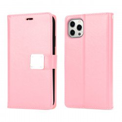 Multi Pockets Folio Flip Leather Wallet Case with Strap for iPhone 14 Pro Max [6.7] (Rose Gold)
