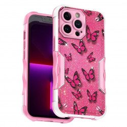 Design Fashion Picture Design Strong Shockproof Hybrid Grip Case Cover for iPhone 14 [6.1] (Butterfly Hot Pink)