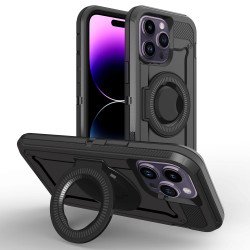 Premium Shockproof Heavy Duty Armor Magnetic MagSafe Case With Rugged Stand for  iPhone 14 Pro Max [6.7] (Black)
