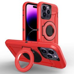 Premium Shockproof Heavy Duty Armor Magnetic MagSafe Case With Rugged Stand for iPhone 14 Pro [6.1] (Red)