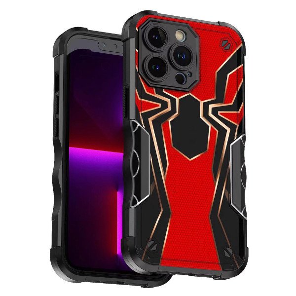 Wholesale Design Fashion Picture Design Strong Shockproof Hybrid Grip Case Cover for iPhone 14 Pro Max [6.7] (Spider Red)