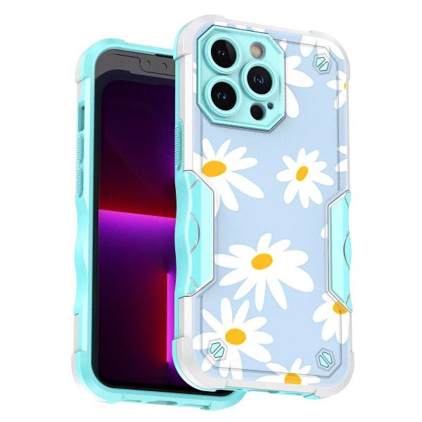 Wholesale Design Fashion Picture Design Strong Shockproof Hybrid Grip Case Cover for Apple iPhone 14 Pro [6.1] (Sunflower Blue)