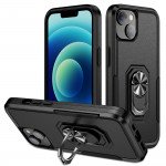 Wholesale Heavy Duty Strong Armor Ring Stand Grip Hybrid Trailblazer Case Cover for iPhone 14 [6.1] / 16e (Black)