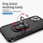 Wholesale Heavy Duty Strong Armor Ring Stand Grip Hybrid Trailblazer Case Cover for iPhone 14 [6.1] / 16e (Black)