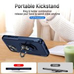 Wholesale Heavy Duty Strong Armor Ring Stand Grip Hybrid Trailblazer Case Cover for Apple iPhone 14 [6.1] (Navy Blue)