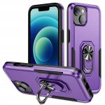 Wholesale Heavy Duty Strong Armor Ring Stand Grip Hybrid Trailblazer Case Cover for iPhone 14 [6.1] / 16e (Purple)