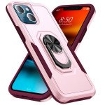Wholesale Heavy Duty Strong Armor Ring Stand Grip Hybrid Trailblazer Case Cover for iPhone 14 [6.1] / 16e (Pink)