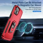 Wholesale Heavy Duty Strong Armor Ring Stand Grip Hybrid Trailblazer Case Cover for iPhone 14 [6.1] / 16e (Red)