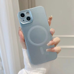 Slim Metallic Touch Magnetic Magsafe Circle TPU Cover Case With Camera Lens Protection for iPhone 14 Pro Max [6.7] (Blue)