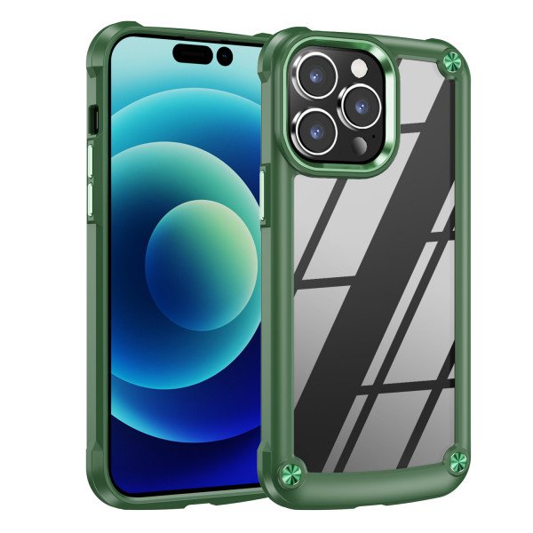 Wholesale Strong Clear Armor Plate Slim Edge Bumper Protective Case for Apple iPhone 14 Pro Max [6.7] (Green)
