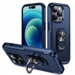 Wholesale Heavy Duty Strong Armor Ring Stand Grip Hybrid Trailblazer Case Cover for iPhone 14 Pro [6.1] (Navy Blue)