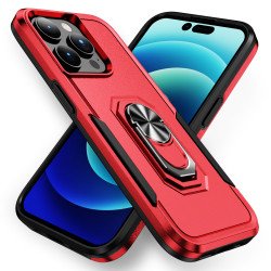 Heavy Duty Strong Armor Ring Stand Grip Hybrid Trailblazer Case Cover for iPhone 14 Pro Max [6.7] (Red)