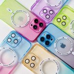 Wholesale Transparent Slim Rainbow Gradient Magnetic Magsafe Circle TPU Cover Case With Camera Lens Cover for iPhone 14 Plus [6.7] (Blue/Smoke)