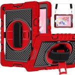 Wholesale 3 Layer Heavy Duty Hybrid Drop Protection Case with 360 Rotating Stand Hand Strap Shoulder Strap Stylus Pencil Holder for Apple iPad 10.2 8th / 7th Gen 2021 / 2020 / 2019] (Red)