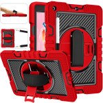 Wholesale 3 Layer Heavy Duty Hybrid Drop Protection Case with 360 Rotating Stand Hand Strap Shoulder Strap Stylus Pencil Holder for Apple iPad 10.2 8th / 7th Gen 2021 / 2020 / 2019] (Red)